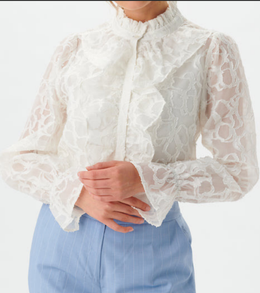 51% Silk 30% Linen 19% Cotton Cutwork Organza Blouse